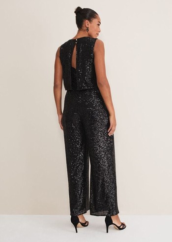 Phase Eight Aubrey Sequin Wide Leg Jumpsuit Black Canada | INORZM-468